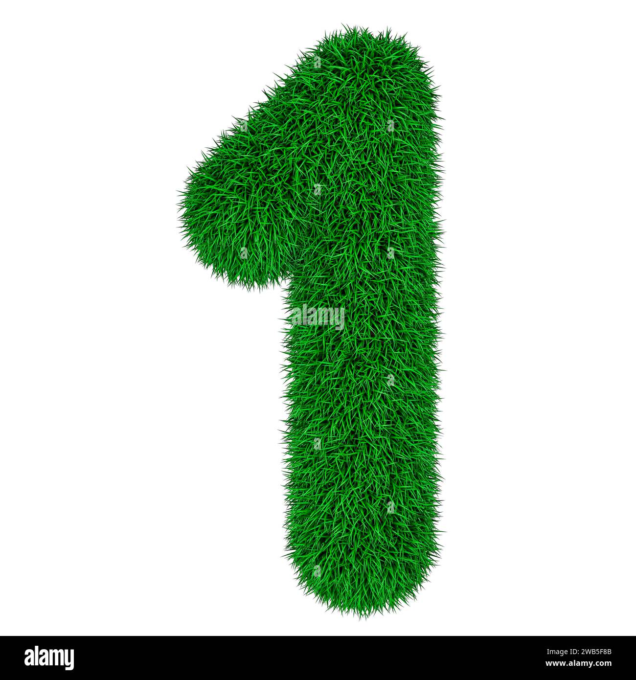 Nummer 1 aus grünem Gras, 3D-Rendering isoliert auf weißem Hintergrund Stockfoto