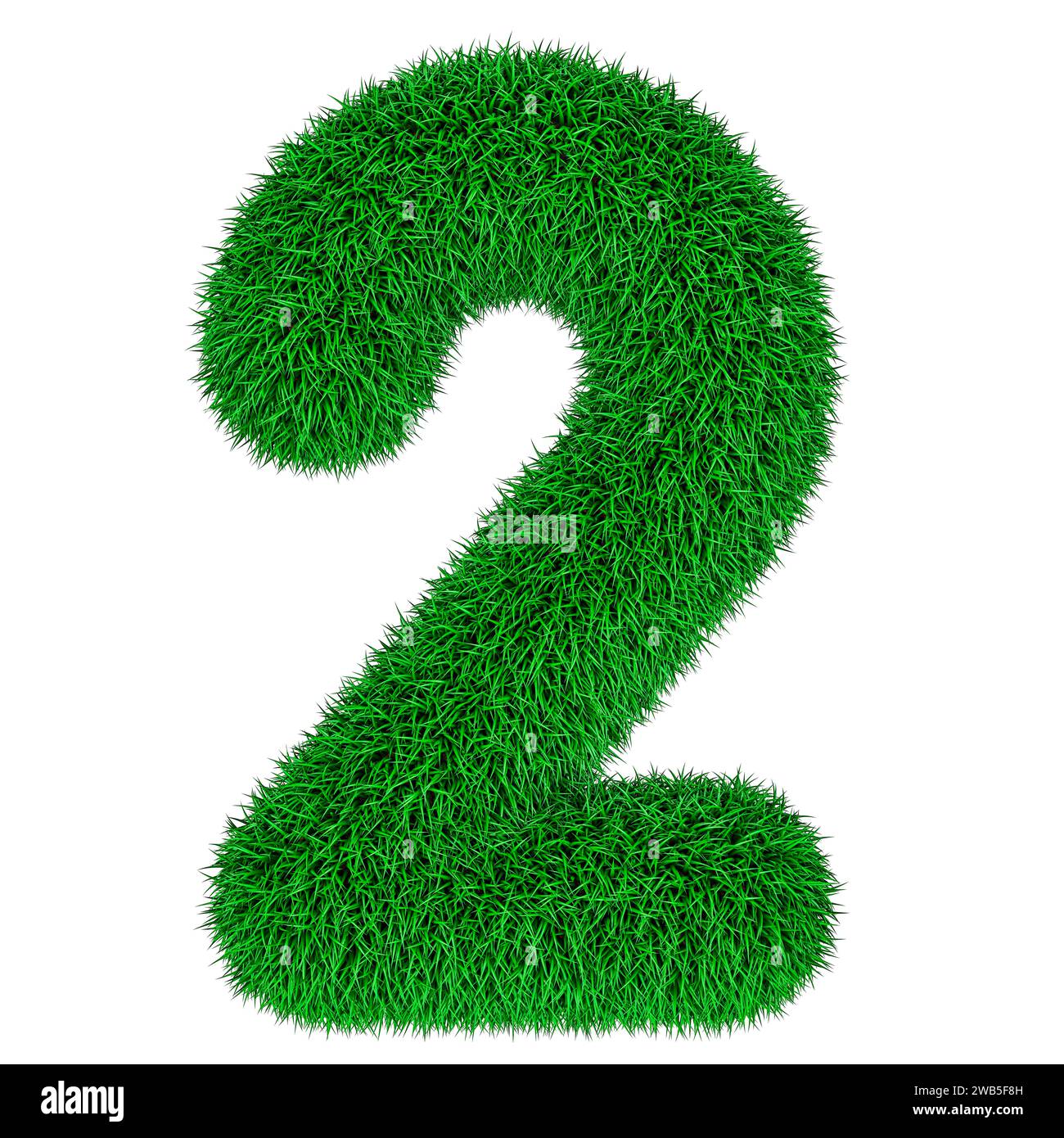 Nummer 2 von grünem Gras, 3D-Rendering isoliert auf weißem Hintergrund Stockfoto