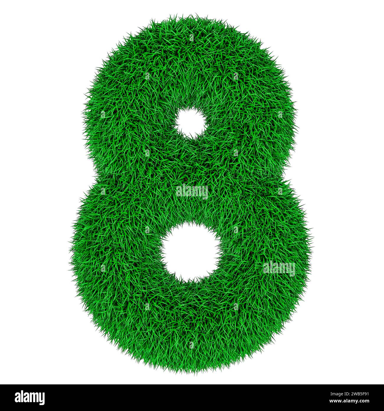 Nummer 8 aus grünem Gras, 3D-Rendering isoliert auf weißem Hintergrund Stockfoto