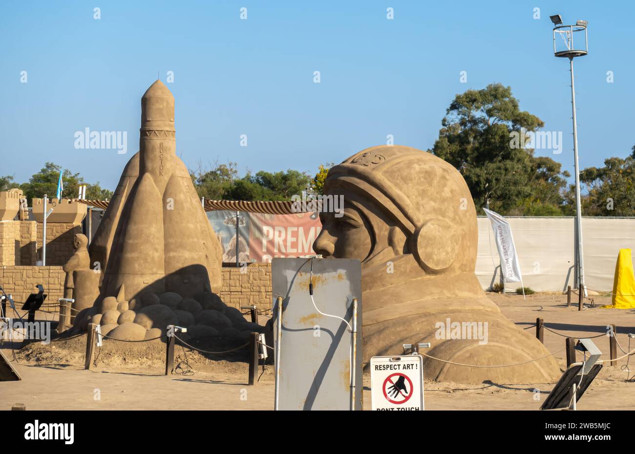 Antalya Sandskulpturen Museum Exponate, Sandskulpturen. Kosmonautische Sandskulptur Stockfoto