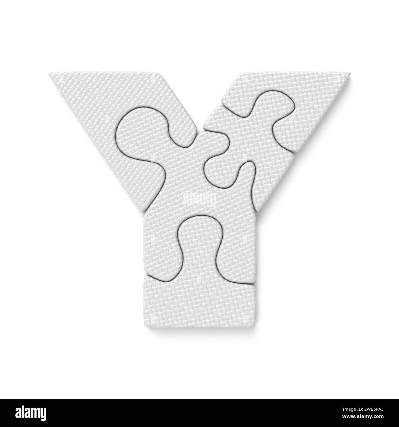 Weißes Puzzle Schriftart Letter Y 3D-Rendering Illustration isoliert auf weißem Hintergrund Stockfoto