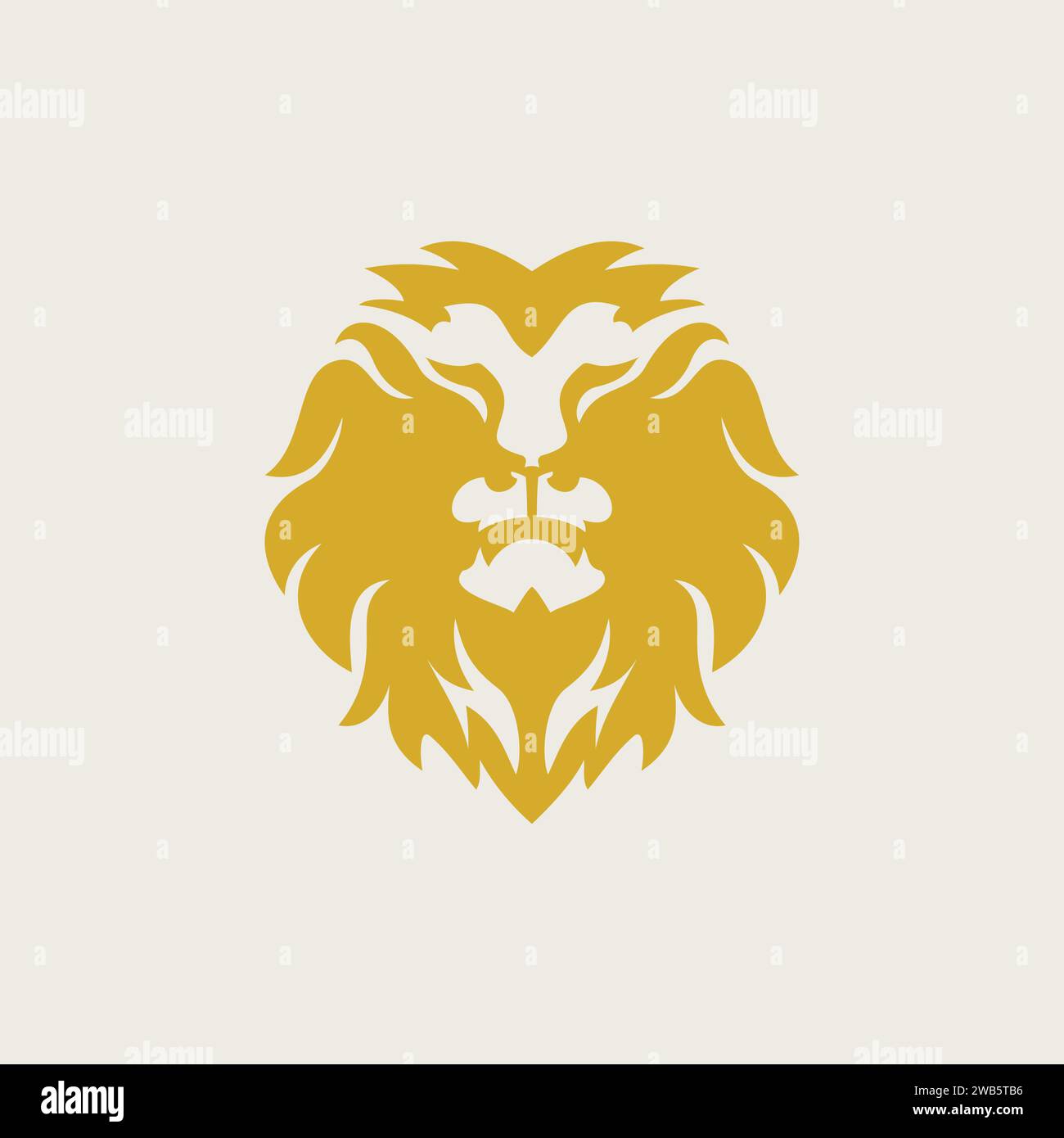 Ein dekoratives Logo mit einem goldenen und königlichen Löwen auf der Vorderseite. Stock Vektor