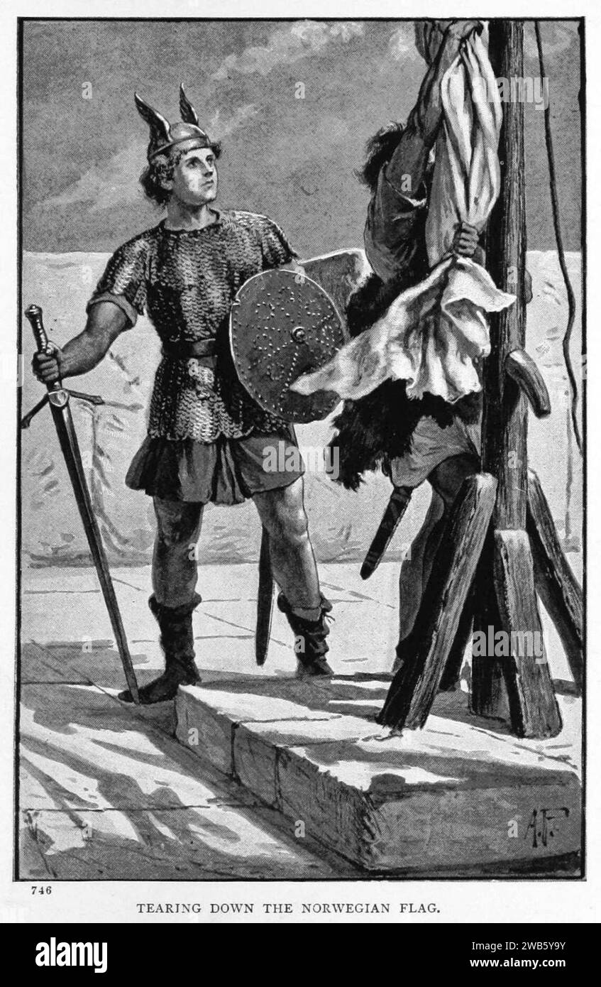 05 Illustration von Alfred Pearse (1856-1933) für das Durstschwert - eine Geschichte der nordischen Invasion Schottlands (1262-1263). Von Robert Leighton (1858-1934) Stockfoto