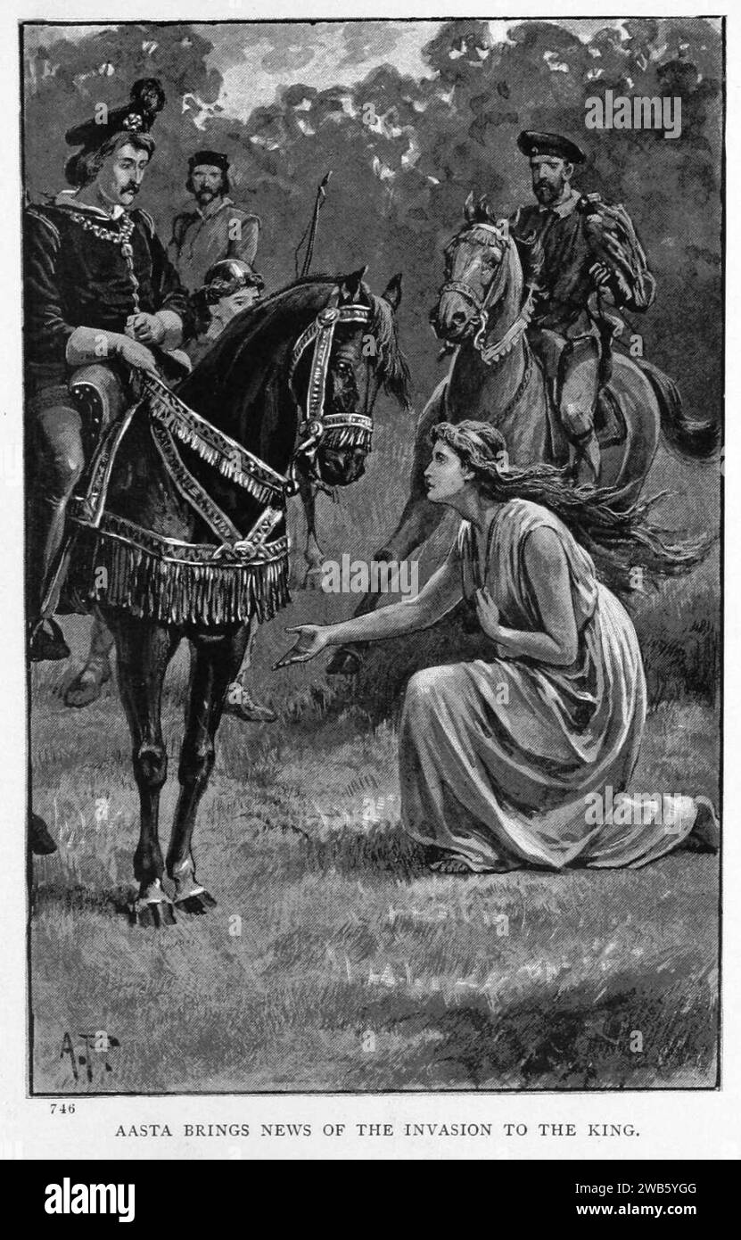 07 Illustration von Alfred Pearse (1856-1933) für das Durstschwert - eine Geschichte der nordischen Invasion Schottlands (1262-1263). Von Robert Leighton (1858-1934) Stockfoto