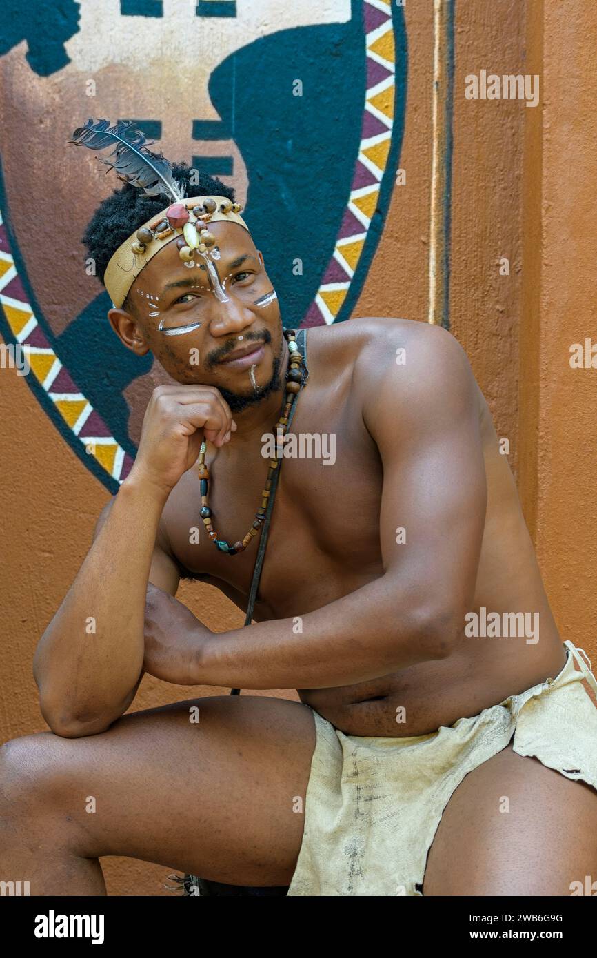 Männlicher Erwachsener, Lesedi Cultural Village, Lanseria, Gauteng, Südafrika Stockfoto