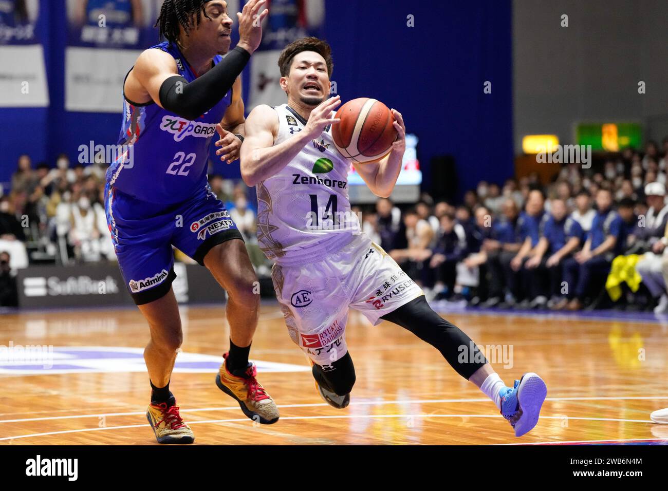 Ryuichi Kishimoto (Goldene Könige), 6. JANUAR 2024 - Basketball: 2023-24 B. LIGA B1 Ligaspiel zwischen Fighting Eagles Nagoya 68-57 Ryukyu Goldene Könige im Biwajima Sports Center in Nagoya, Japan. Quelle: SportsPressJP/AFLO/Alamy Live News Stockfoto