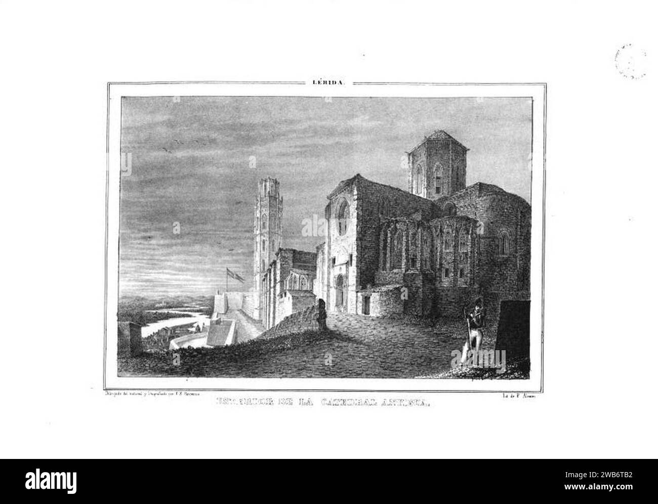 1839, Recuerdos y bellezas de España, Principado de Cataluña II, Esterior de la catedral antigua (Lérida). Stockfoto