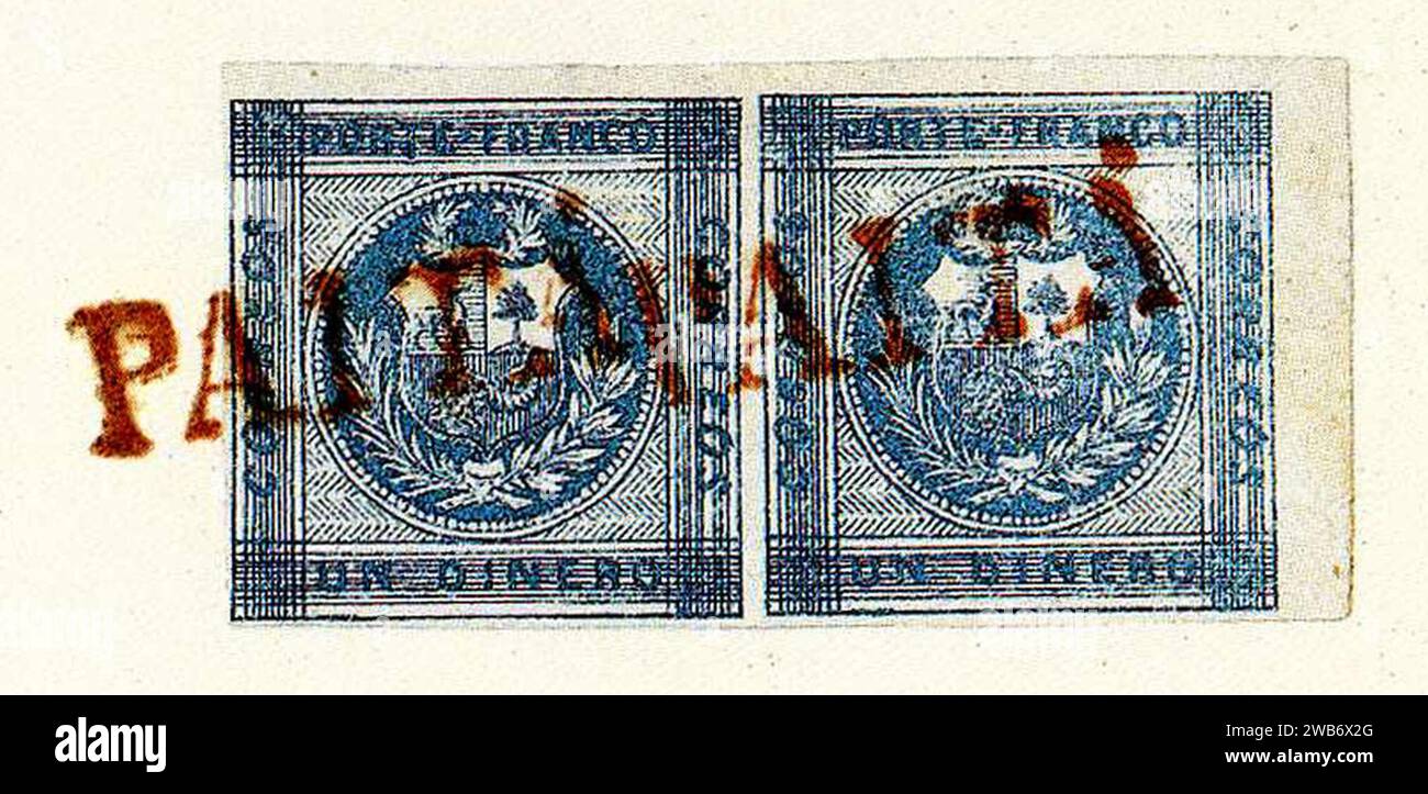 1860 1D-Paar Peru rot linear Paita Yv6 Sc9. Stockfoto