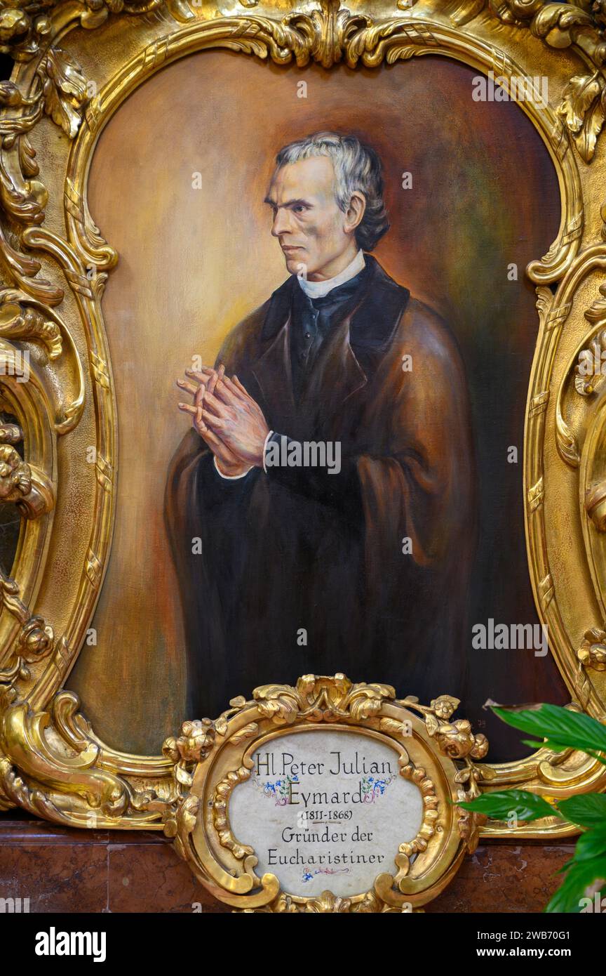 St. Peter Julian Eymard (1811-1868). Ein Gemälde. Kirche Saint Giles (Kirche St. Ägyd) in Gumpendorf, Wien. Stockfoto