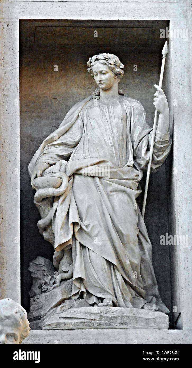 „Gesundheit“ von Filippo della Valle (Florenz 1698-Rom 1768) - Trevi-Brunnen (1732-1762) in Rom (24226247470). Stockfoto