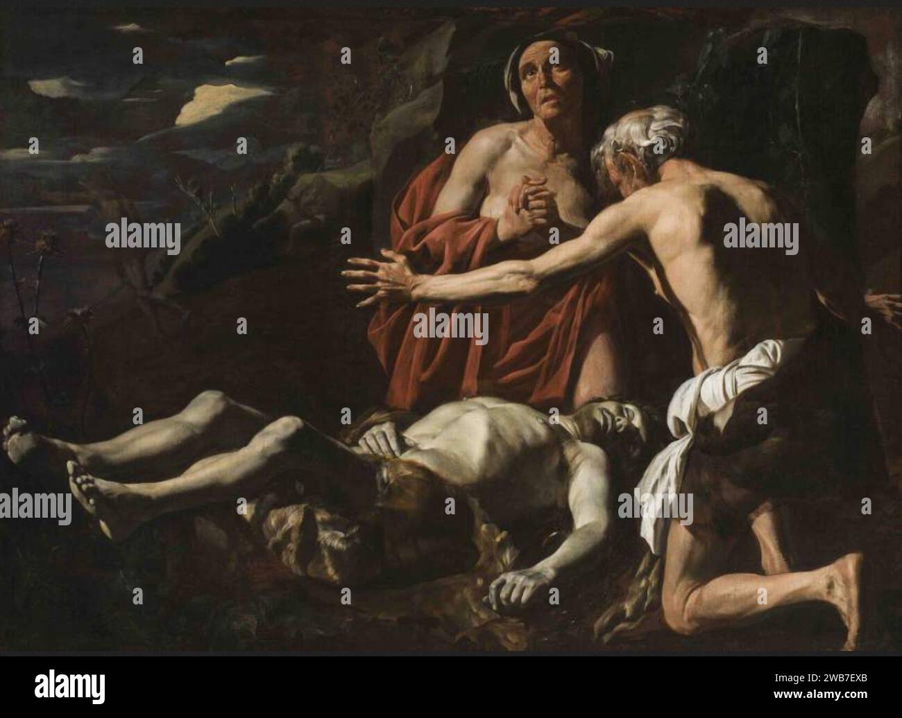 Matthias Stoman – Adam und Eva jammern über den Körper von Abel. Stockfoto