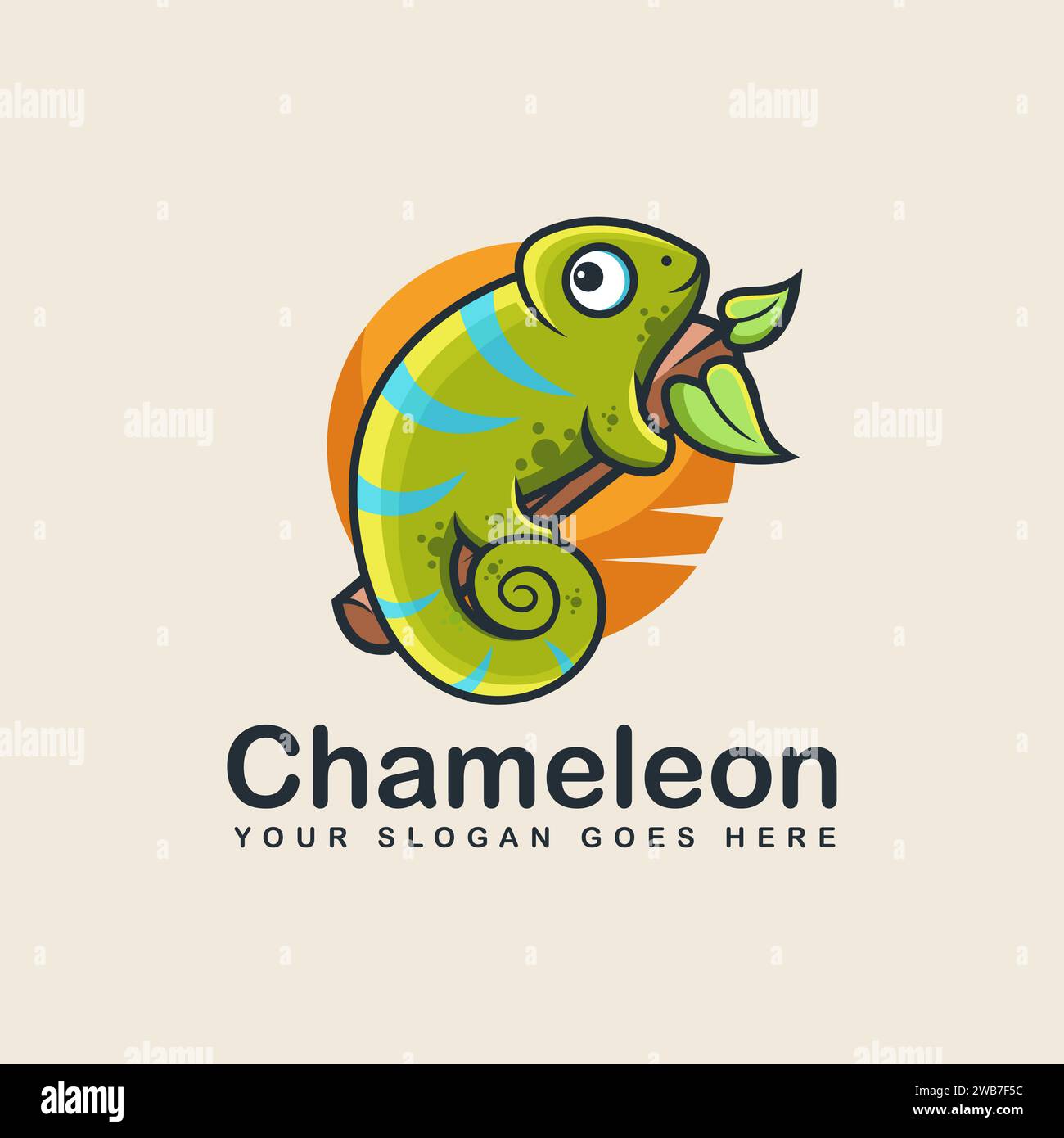Lustiger, farbenfroher Zeichentrick mit Chamäleon-Logo Stock Vektor