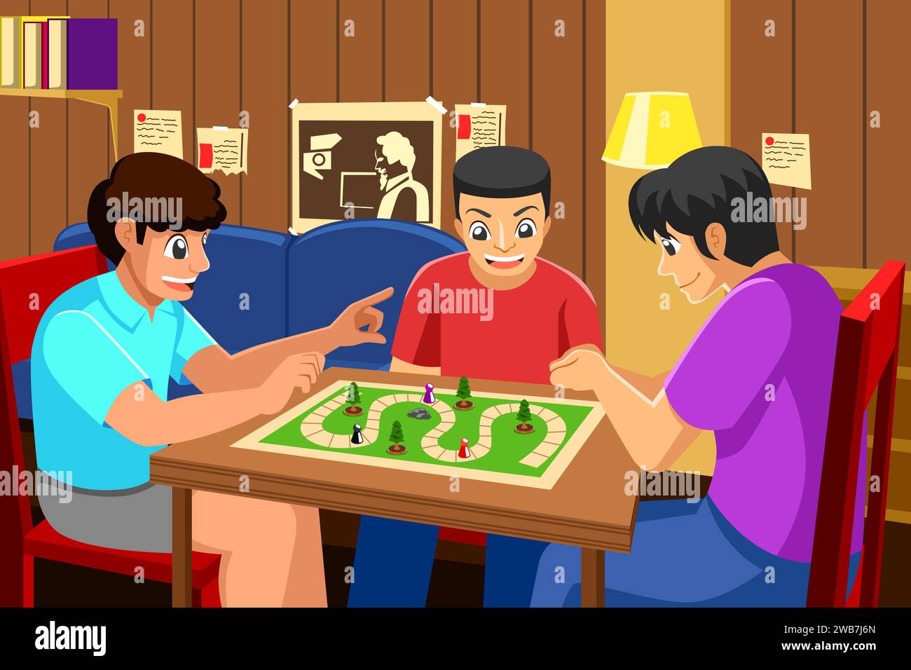 Eine Vektor-Illustration von Teenagern, die Brettspiele spielen Stock Vektor