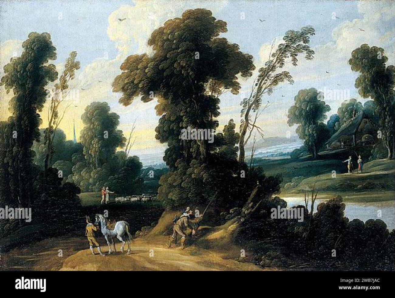 Pieter van der Hulst (II) - Landschaft mit Reisenden und einem Hirten mit seiner Herde. Stockfoto