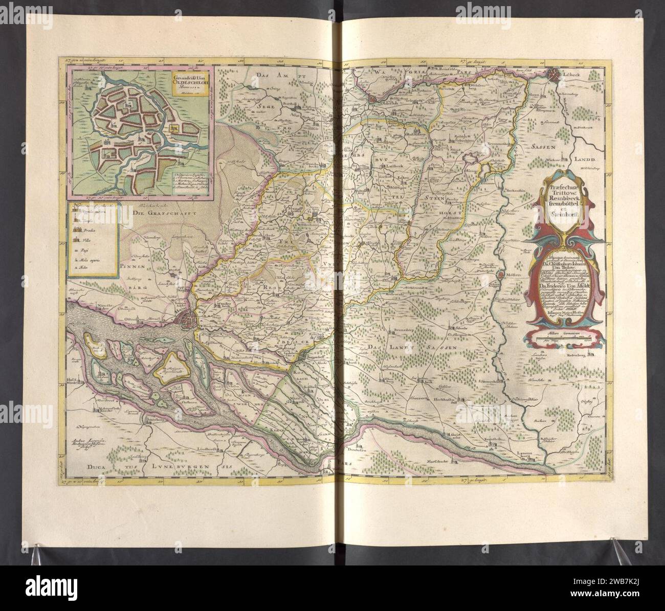 Præfectura Trittow, Reinbeeck, Tremsbüttel et Steinhorst - Atlas Maior, Band 3, Karte 48 - Joan Blaeu, 1667 Stockfoto