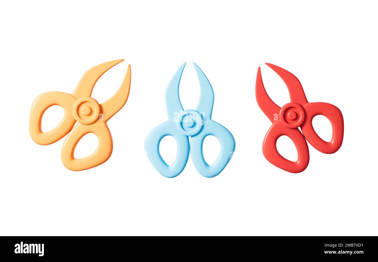 Cartoon-Scherenmodell, 3D-Rendering. 3D-Abbildung. Stockfoto
