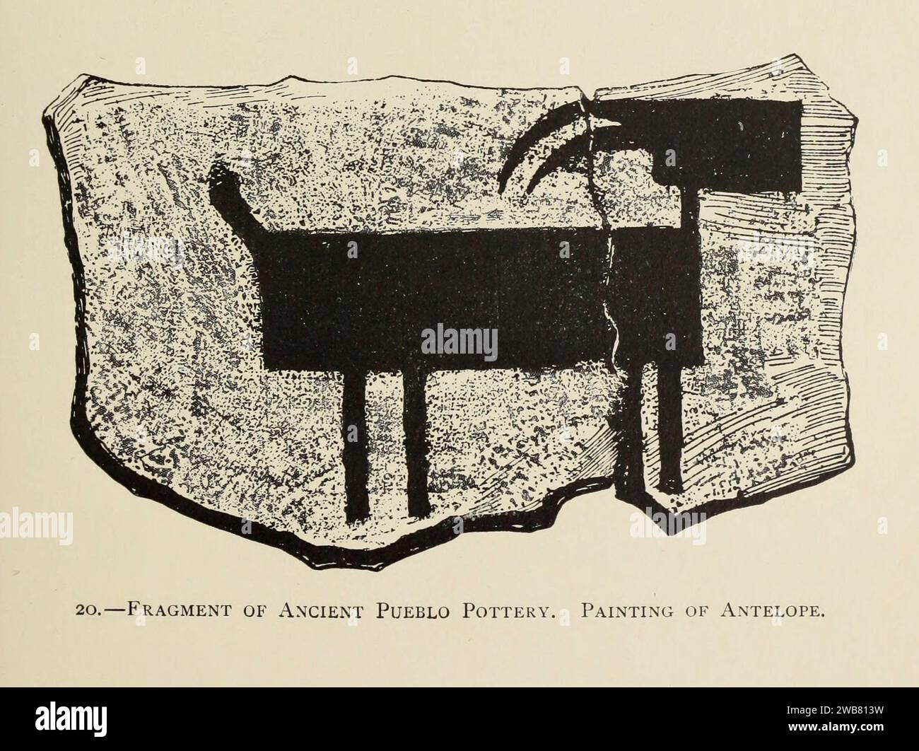 Fragment der antiken Pueblo-Keramik. Antilopenmalerei Stockfoto