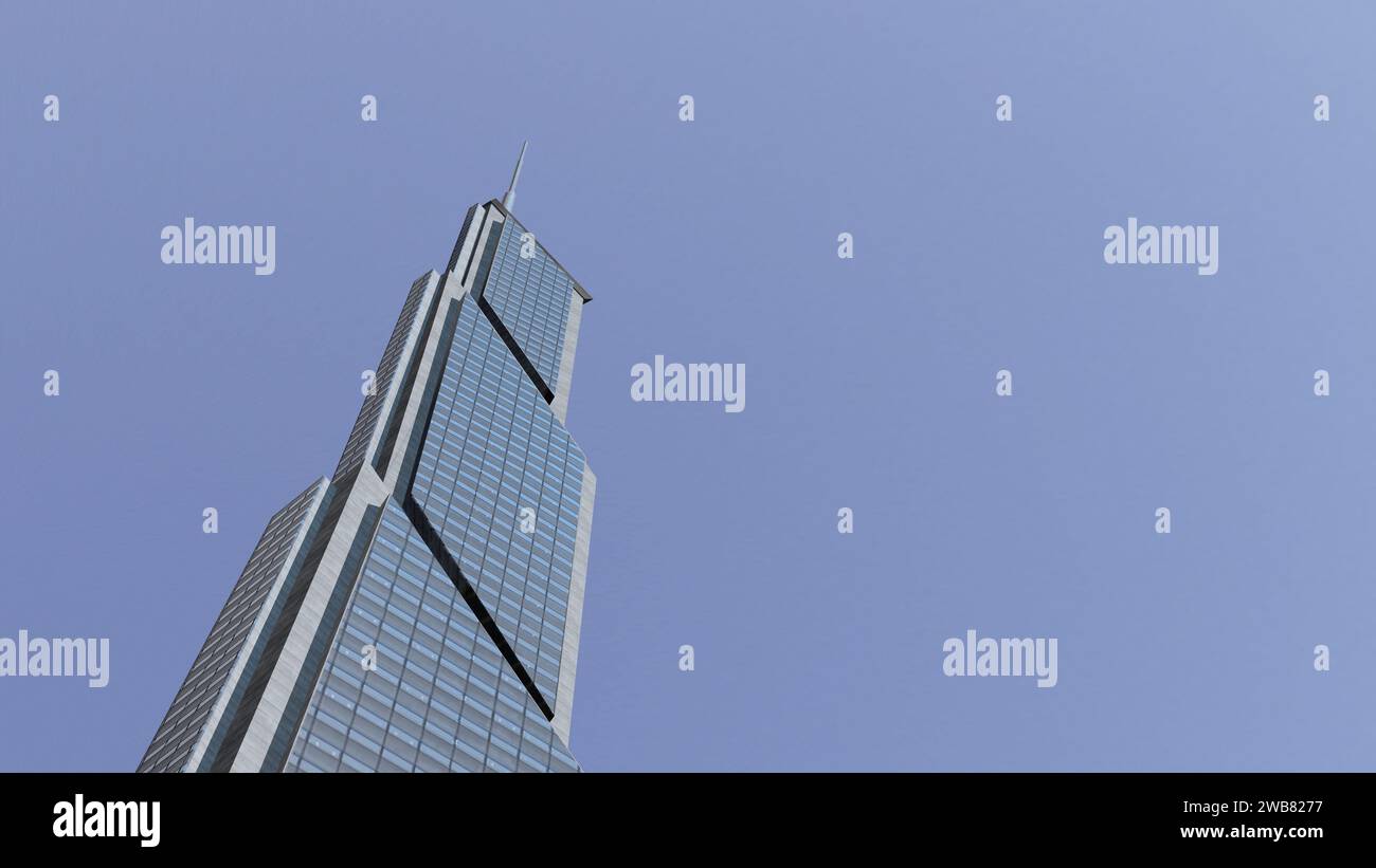 Moderne Architektur des 3D-Wolkenkratzers gegen den Himmel Stockfoto