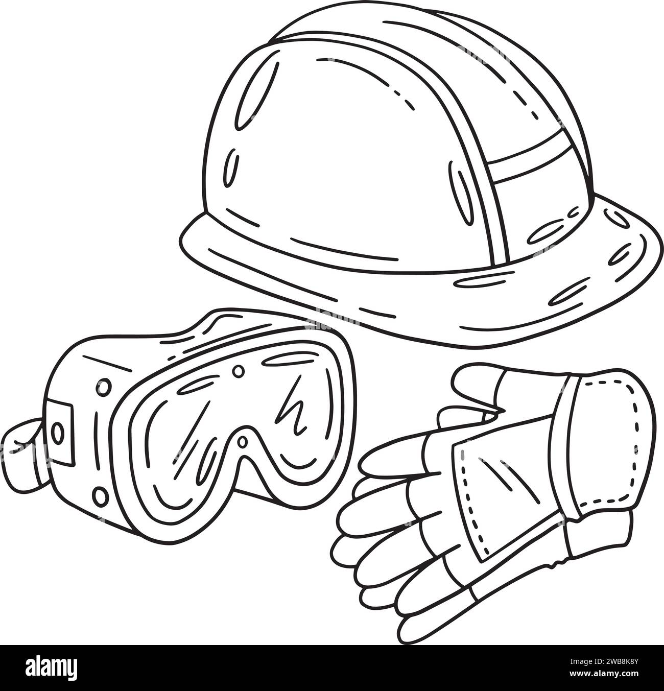 Schutzhelm, Handschuhe und Schutzbrille für die Konstruktion Stock Vektor