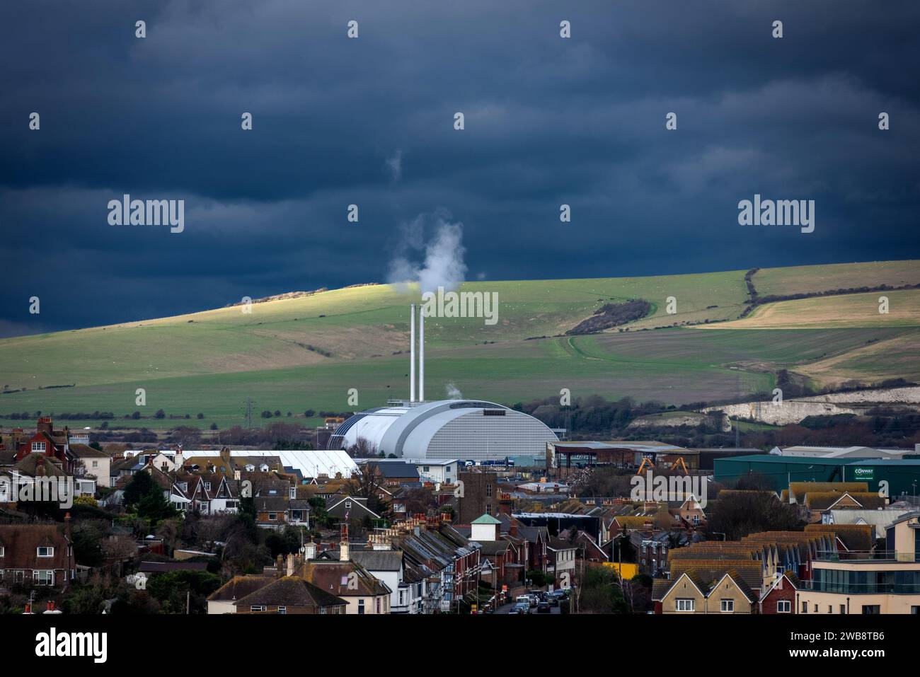 Newhaven, 6. Januar 2024: Die Verbrennungsanlage von Castle Hill aus gesehen Stockfoto