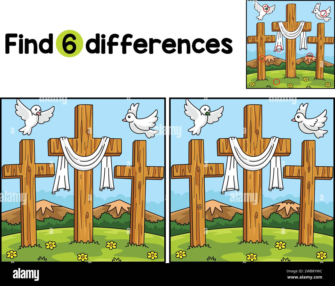 Christian Three Cross Findet Die Unterschiede Stock Vektor