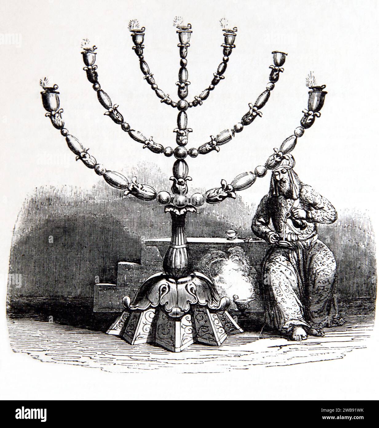 Abbildung des Hohepriesters, der neben dem goldenen Kerzenleuchter im Tabernakel sitzt (Exodus) Stockfoto