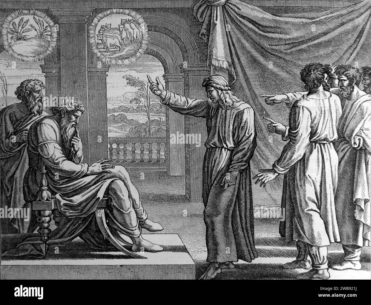 Illustration von Joseph, der die Träume des Pharoah interpretiert (Genesis) Stockfoto