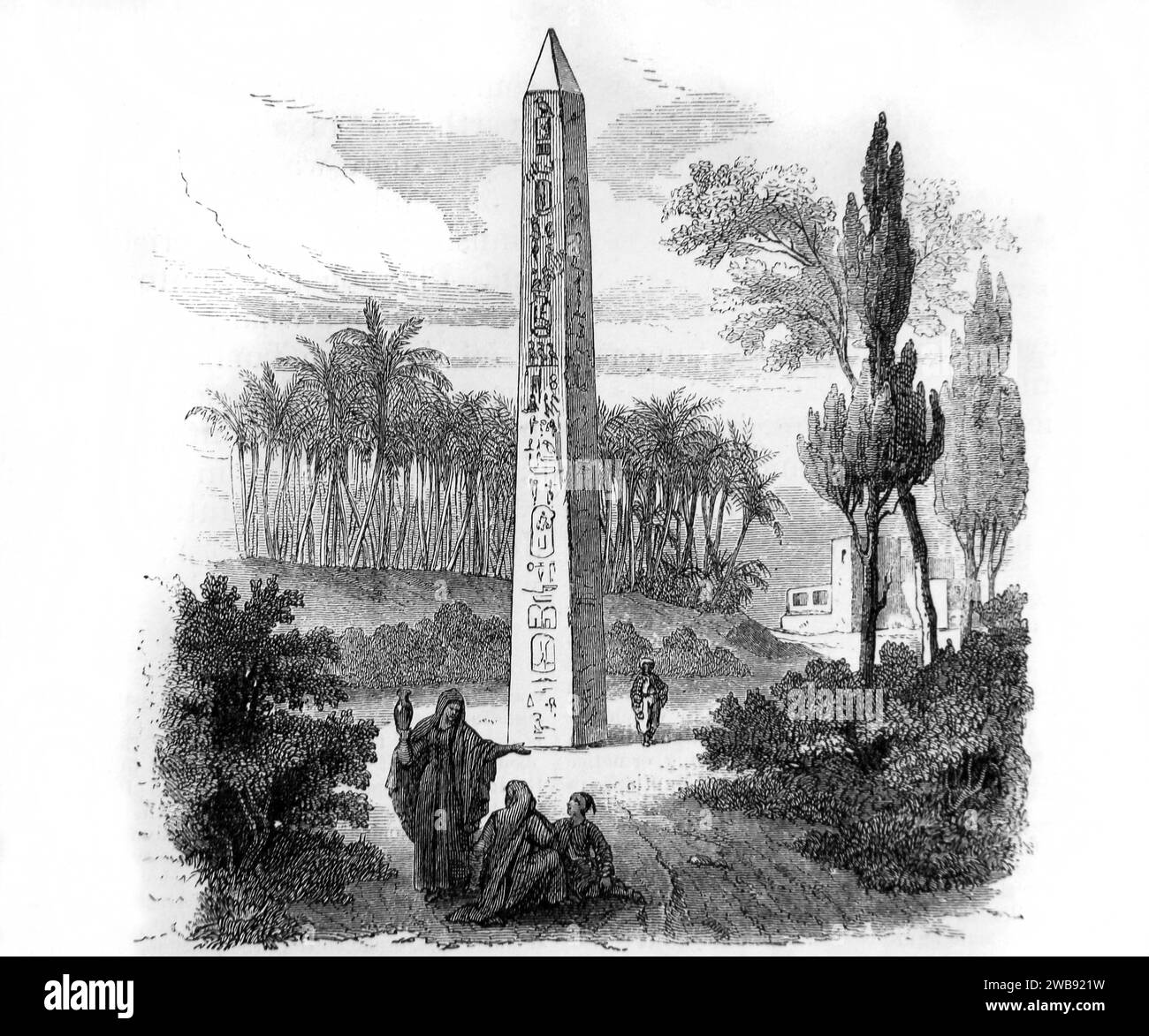 Bibelholz Gravur des Obelisken in der antiken Stadt Heliopolis Ägypten Stockfoto