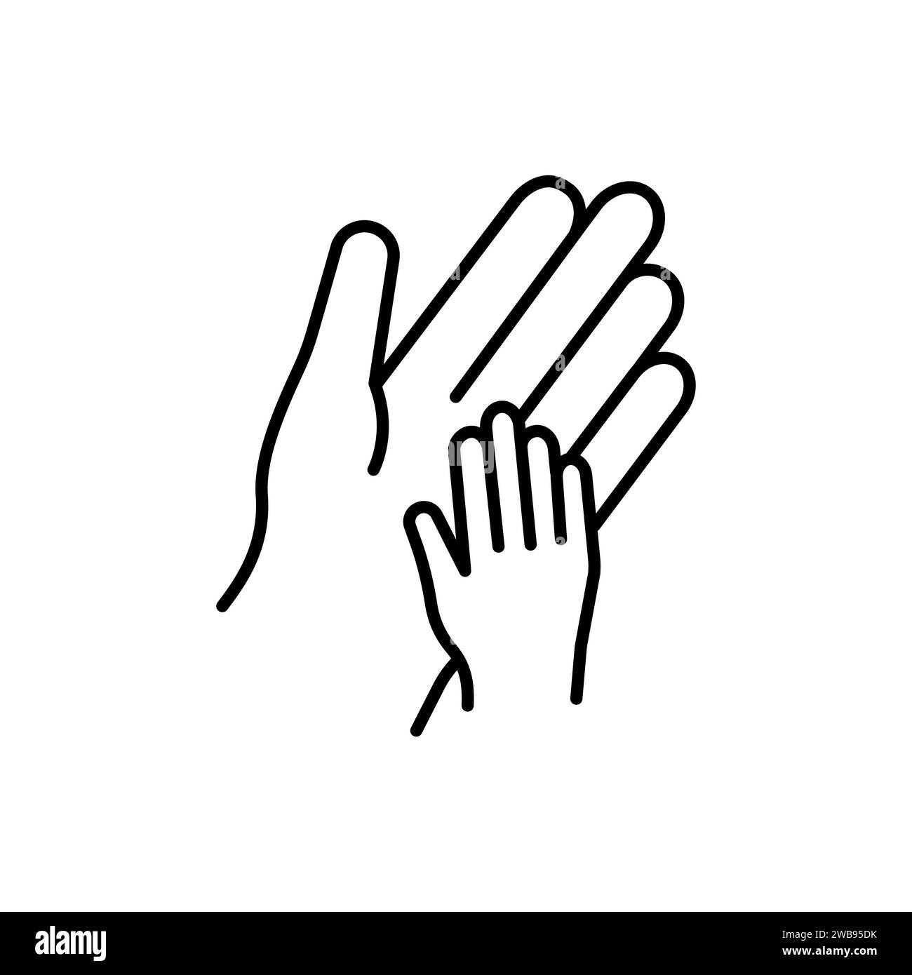 Helfende Hand: Kinderhand bei Erwachsenen. Symbol für dünne Linie. Moderne Vektordarstellung von Adoption, Wohltätigkeit oder Unterstützung. Stock Vektor