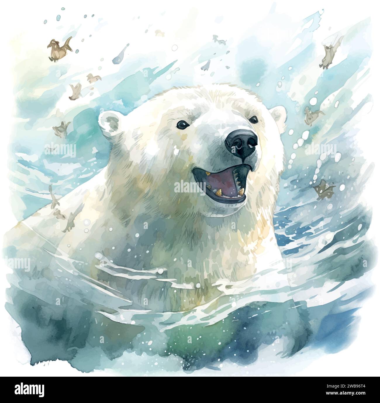 Eisbär Aquarell Kinderbuch Illustration Stil auf weiß Stock Vektor