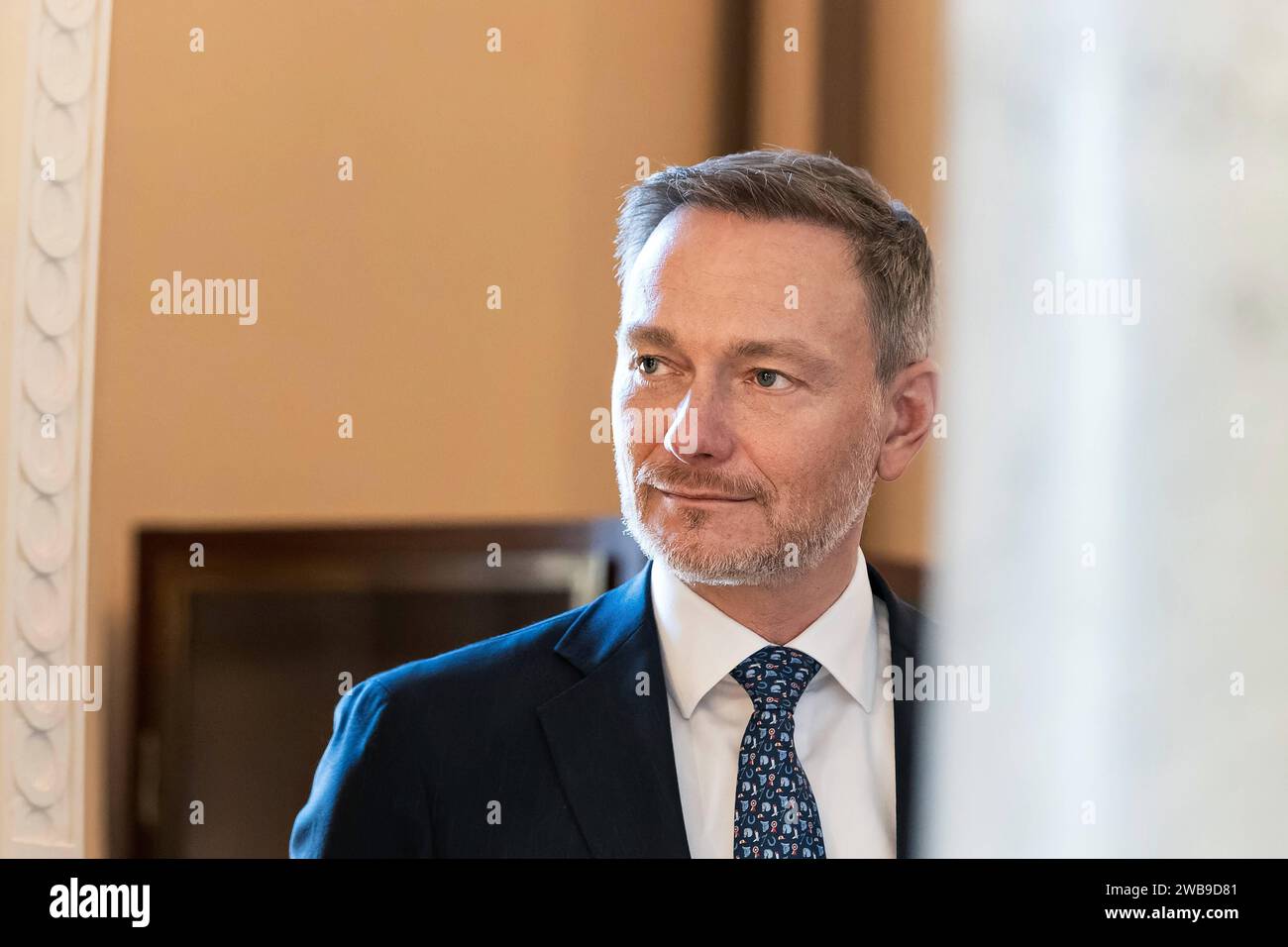 09.01.2024,Berlin,Schloss Bellevue,Neujahrsempfang des Bundespräsidenten Frank-Walter-Steinmeier für Repräsentanten des öffentlichen Lebens und rund 60 engagierte Bürgerinnen und Bürger aus allen Bundesländern.Foto:Christian Lindner FDP Bundesminister der Finanzen *** 09 01 2024,Berlin,Schloss Bellevue,Neujahrsempfang durch Bundespräsident Frank Walter Steinmeier für Vertreter des öffentlichen Lebens und rund 60 engagierte Bürger aus allen bundesländern Foto Christian Lindner FDP Bundesfinanzminister Stockfoto