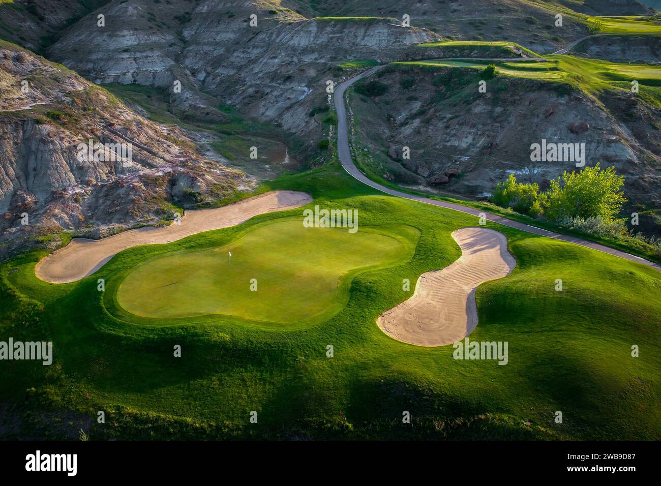 Ein malerischer Blick auf den Golfplatz des Canyon Golf Club im ländlichen Montana Stockfoto