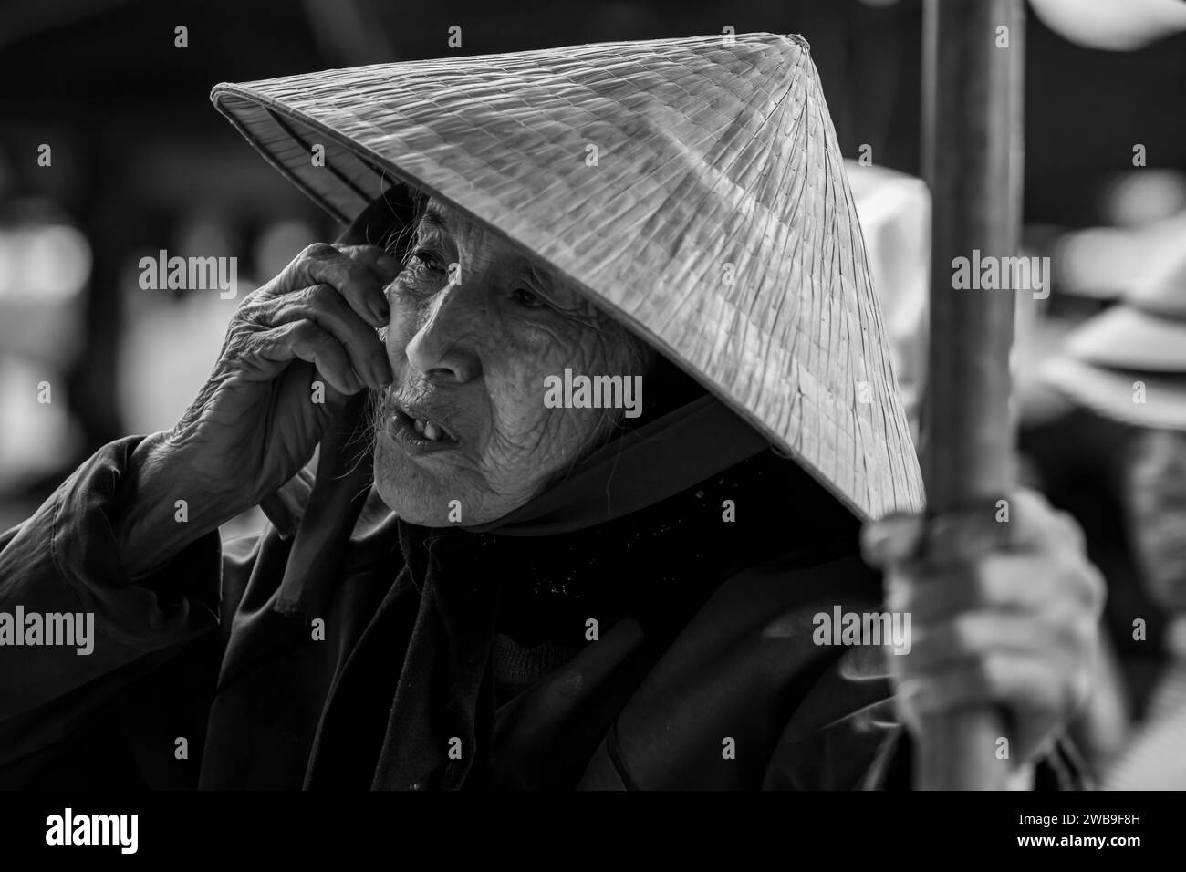 Eine alte Frau aus Vietnam mit Strohhut Stockfoto
