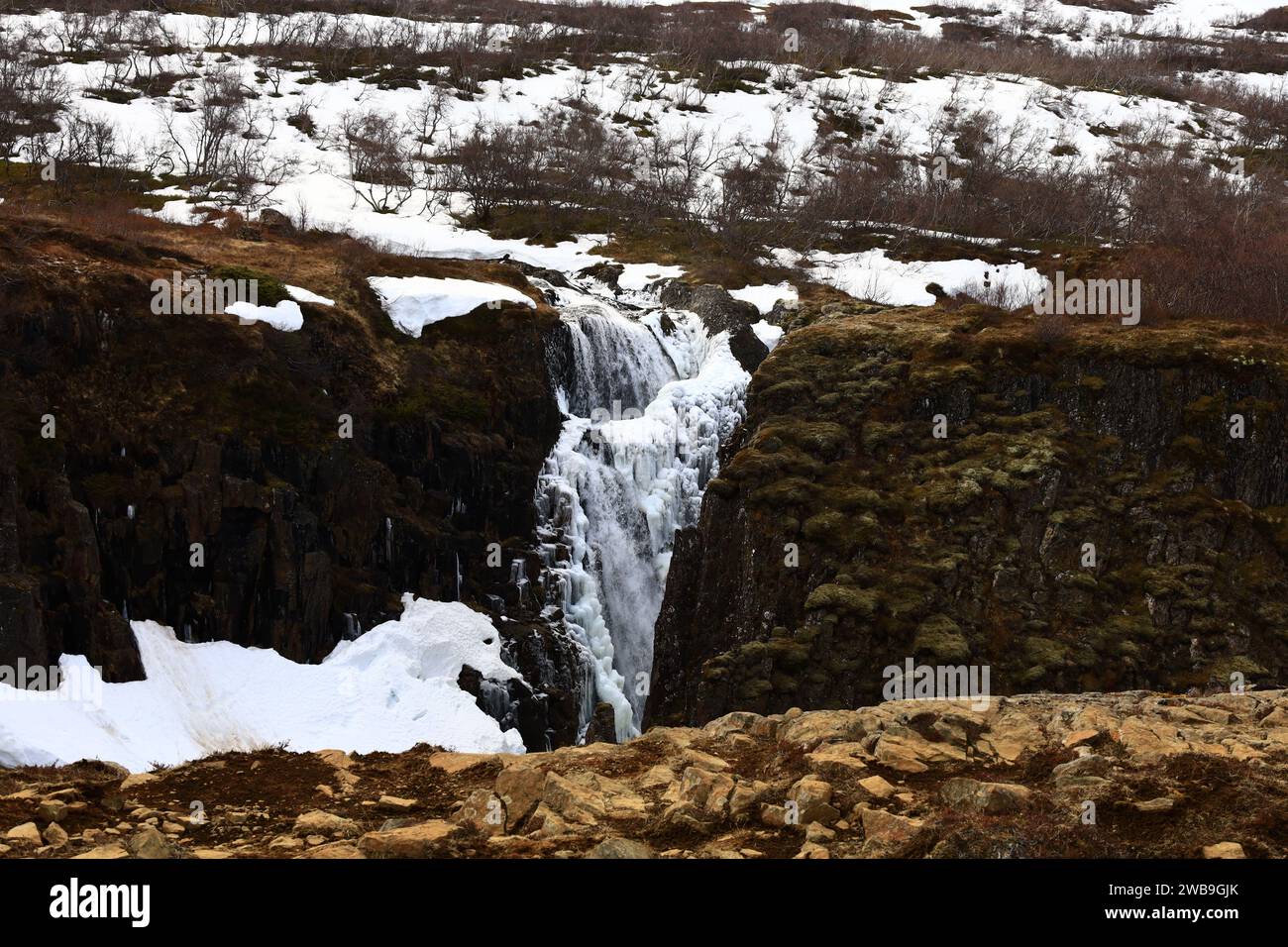 Der Fardagafoss ist ein Wasserfall, der sich außerhalb von Egilsstaðir auf der Route in Richtung Seyðisfjörður befindet Stockfoto