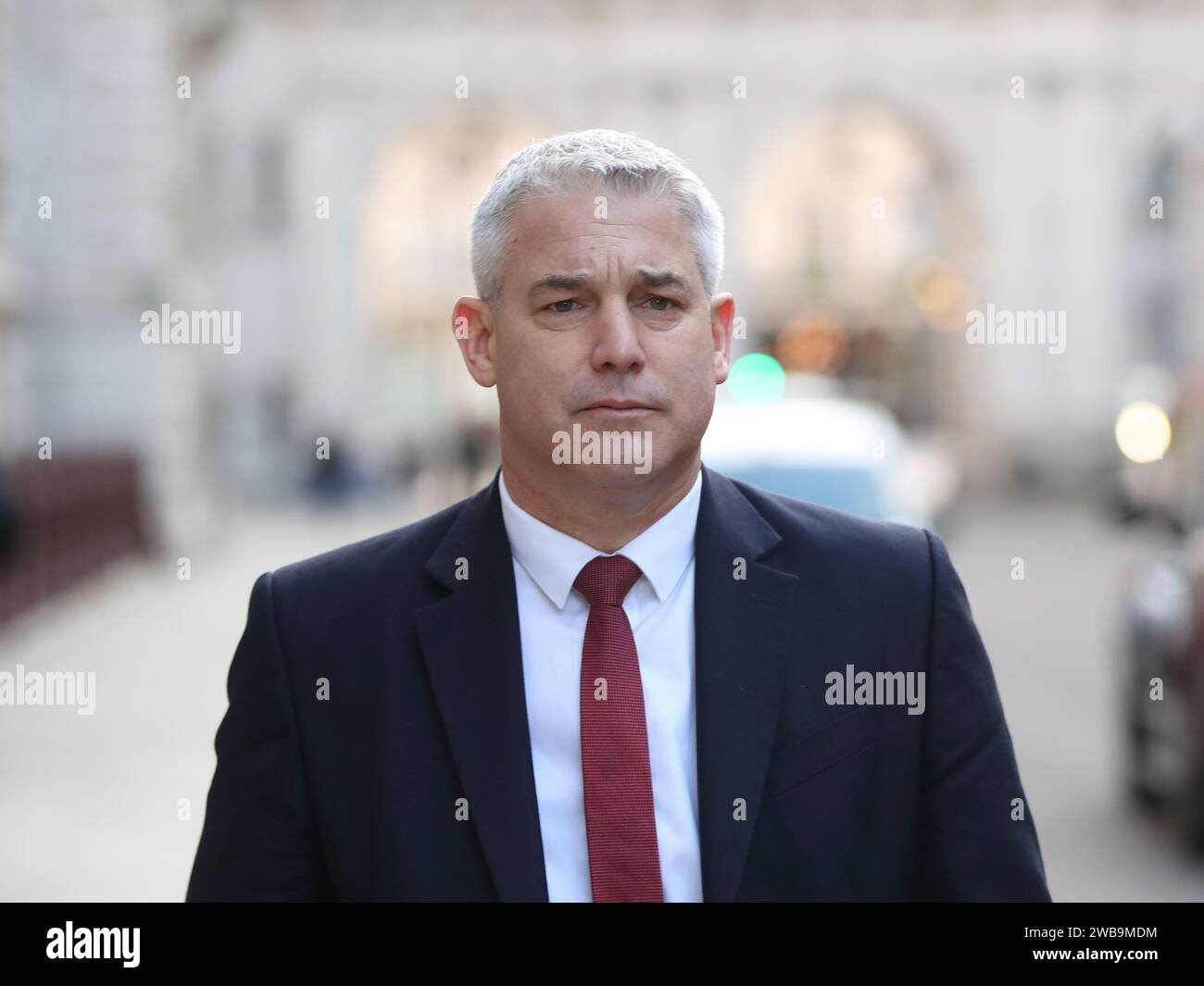 London, Vereinigtes Königreich, 9. Januar 2024. Steve Barclay, Minister für Umwelt, Ernährung und ländliche Angelegenheiten, verlässt die Downing Street Nr. 10 nach der Kabinettssitzung. Stockfoto