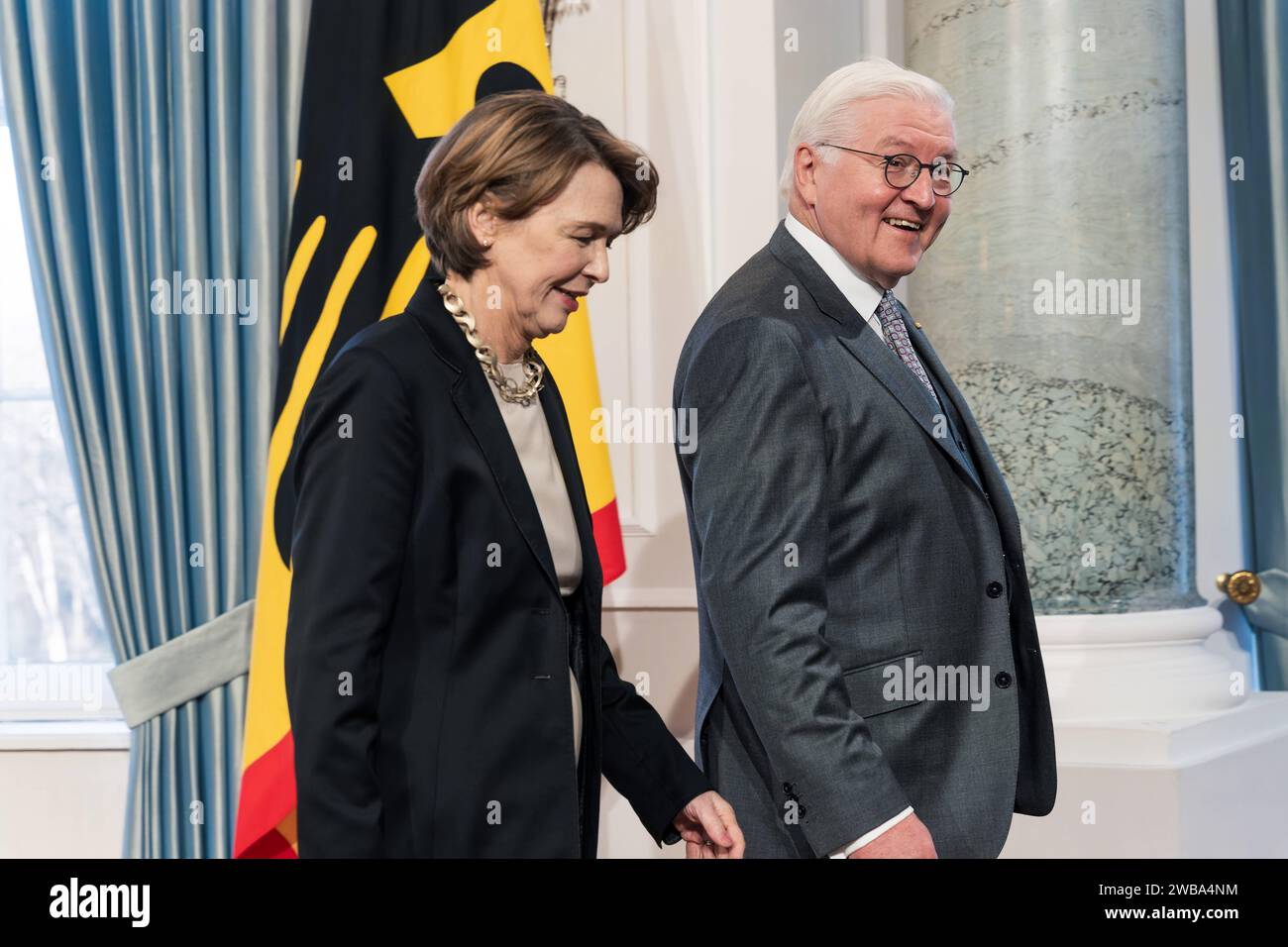 09.01.2024,Berlin,Schloss Bellevue,Neujahrsempfang des Bundespräsidenten Frank-Walter-Steinmeier für Repräsentanten des öffentlichen Lebens und rund 60 engagierte Bürgerinnen und Bürger aus allen Bundesländern.Foto:BP Frank-Walter Steinmeier und Elke Büdenbender *** 09 01 2024,Berlin,Schloss Bellevue,Neujahrsempfang durch Bundespräsident Frank Walter Steinmeier für Vertreter des öffentlichen Lebens und rund 60 engagierte Bürger aus allen bundesländern Foto BP Frank Walter Steinmeier und Elke Büdenbender Stockfoto
