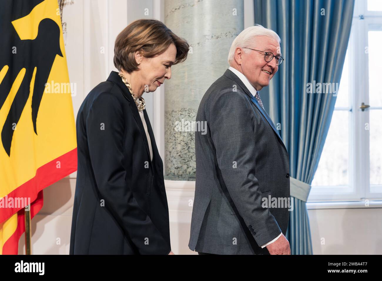 09.01.2024,Berlin,Schloss Bellevue,Neujahrsempfang des Bundespräsidenten Frank-Walter-Steinmeier für Repräsentanten des öffentlichen Lebens und rund 60 engagierte Bürgerinnen und Bürger aus allen Bundesländern.Foto:BP Frank-Walter Steinmeier und Elke Büdenbender *** 09 01 2024,Berlin,Schloss Bellevue,Neujahrsempfang durch Bundespräsident Frank Walter Steinmeier für Vertreter des öffentlichen Lebens und rund 60 engagierte Bürger aus allen bundesländern Foto BP Frank Walter Steinmeier und Elke Büdenbender Stockfoto