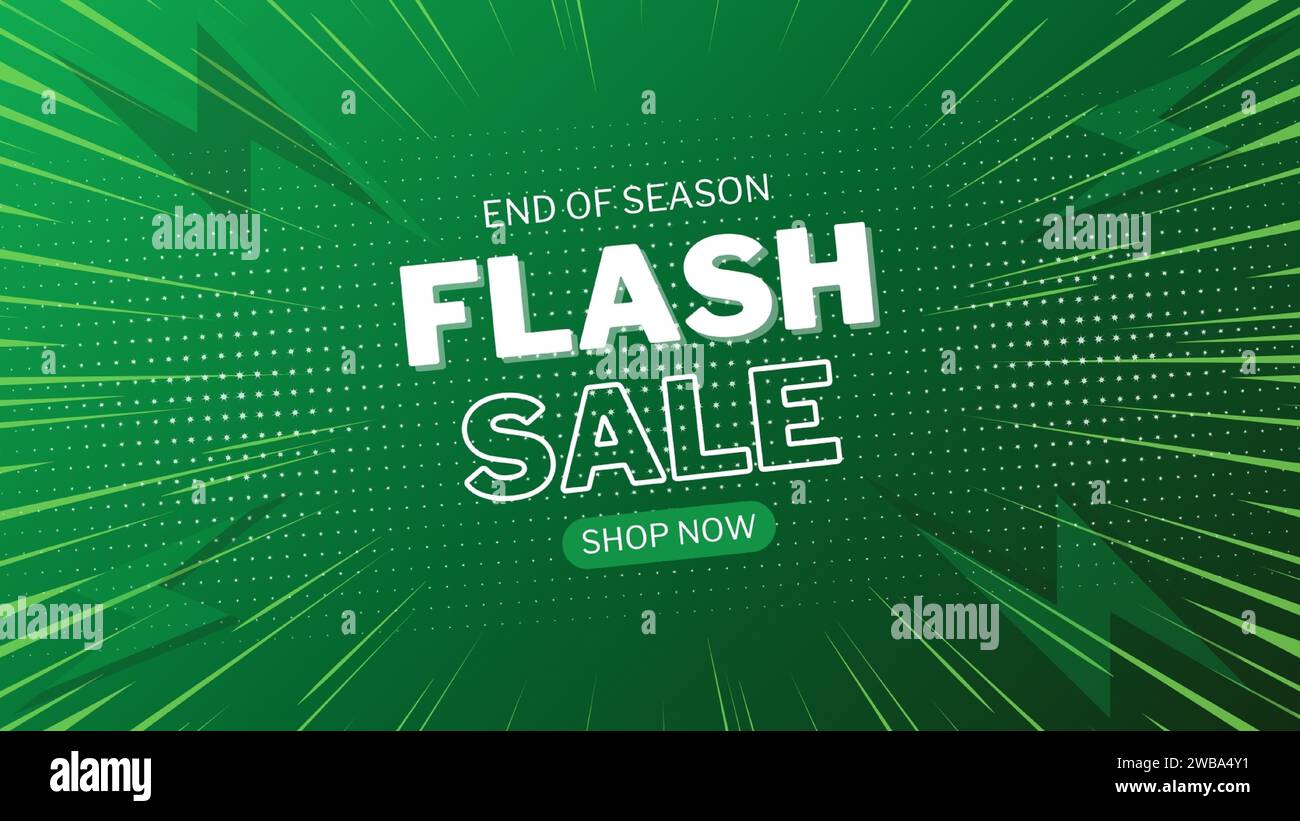 Flash Sale Shopping Poster oder Banner mit Flash-Symbol und 3D-Text auf grünem Hintergrund. Flash Sales Banner Template Design für soziale Medien und Websites. Stock Vektor