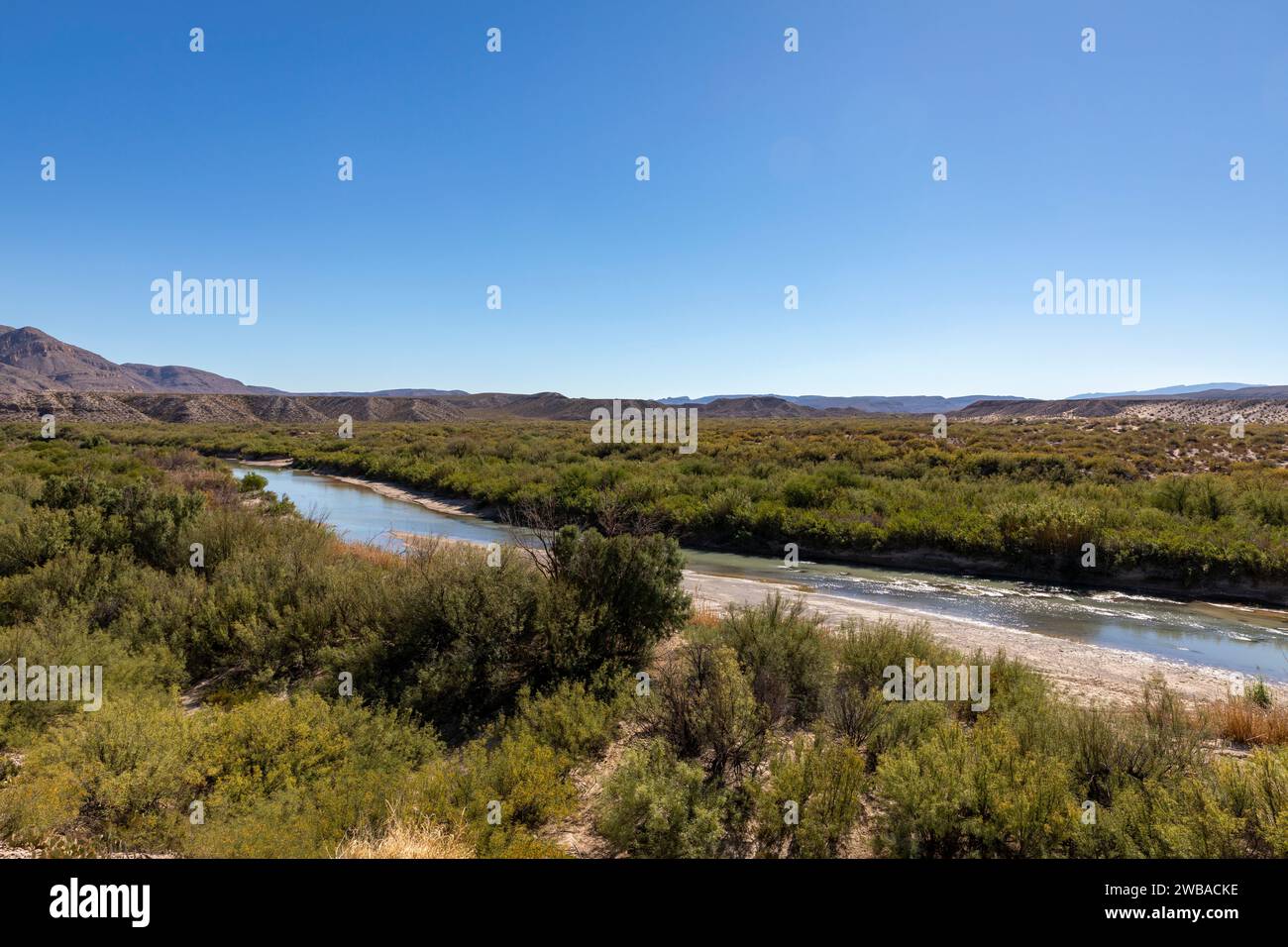 Rio Grande River am Boquillas Canyon im Big Bend NP mit Blick auf Mexiko. Stockfoto