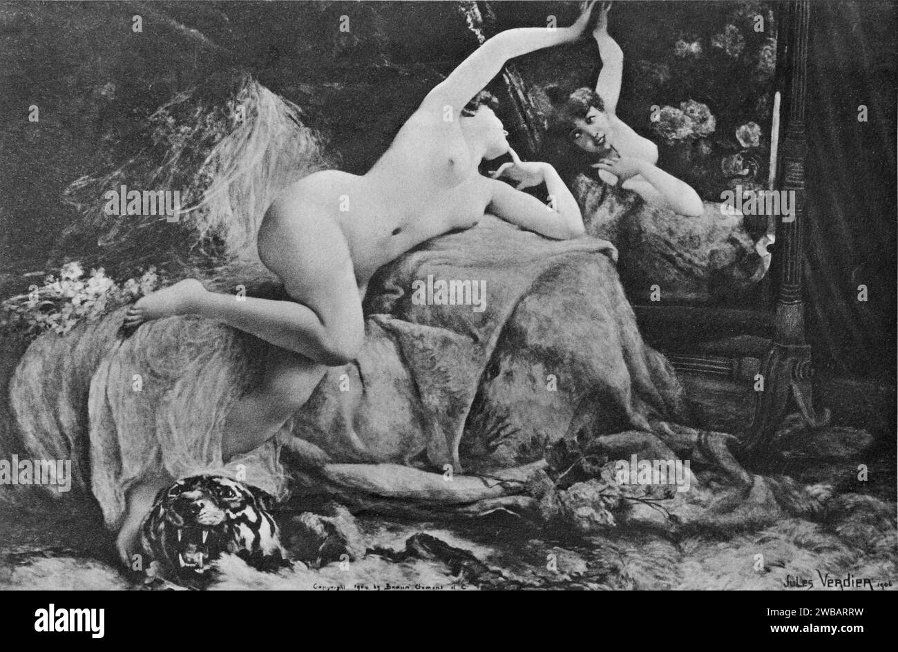 Vor dem Spiegel. Gemälde von Jules Victor Verdier, 1906. Kopie von Adolphe Braun & Clement, Fototyp Stockfoto