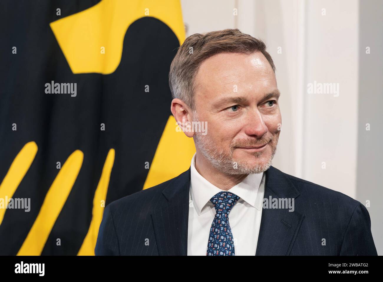 09.01.2024,Berlin,Schloss Bellevue,Neujahrsempfang des Bundespräsidenten Frank-Walter-Steinmeier für Repräsentanten des öffentlichen Lebens und rund 60 engagierte Bürgerinnen und Bürger aus allen Bundesländern.Foto:BP Frank-Walter Steinmeier,Elke Büdenbender,BM Christian Lindner *** 09 01 2024,Berlin,Schloss Bellevue,Neujahrsempfang von Bundespräsident Frank Walter Steinmeier für Vertreter des öffentlichen Lebens und rund 60 engagierte Bürger aus allen bundesländern Foto BP Frank Walter Steinmeier, Elke Büdenbender, BM Christian Lindner Stockfoto