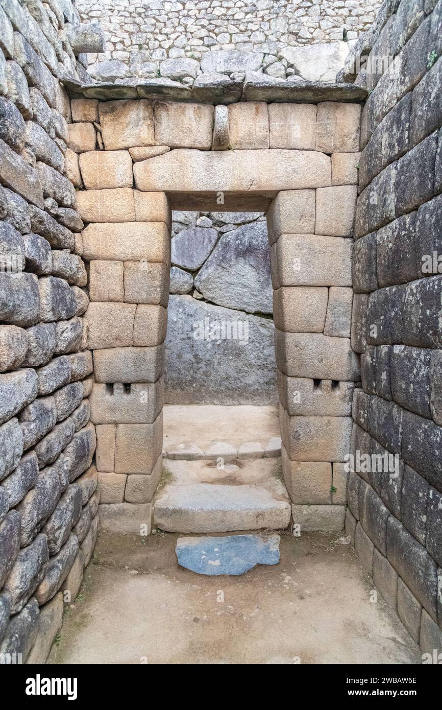 Leere Granitsteinbauten in Machu Picchu in Peru Stockfoto