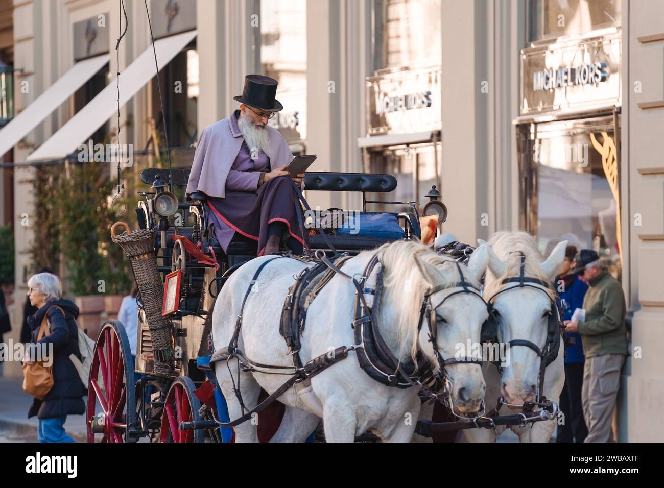 Fahrt mit der Pferdekutsche in Florenz Italien Stockfoto