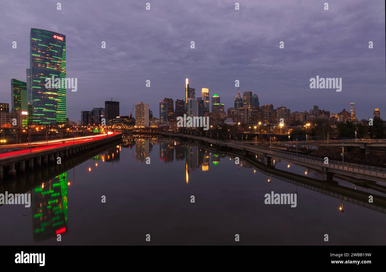 Philadelphia City Bei Nacht. Stockfoto
