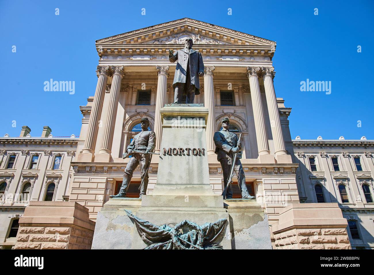 Historisches Morton Monument und Gerichtsfassade, Indianapolis Stockfoto