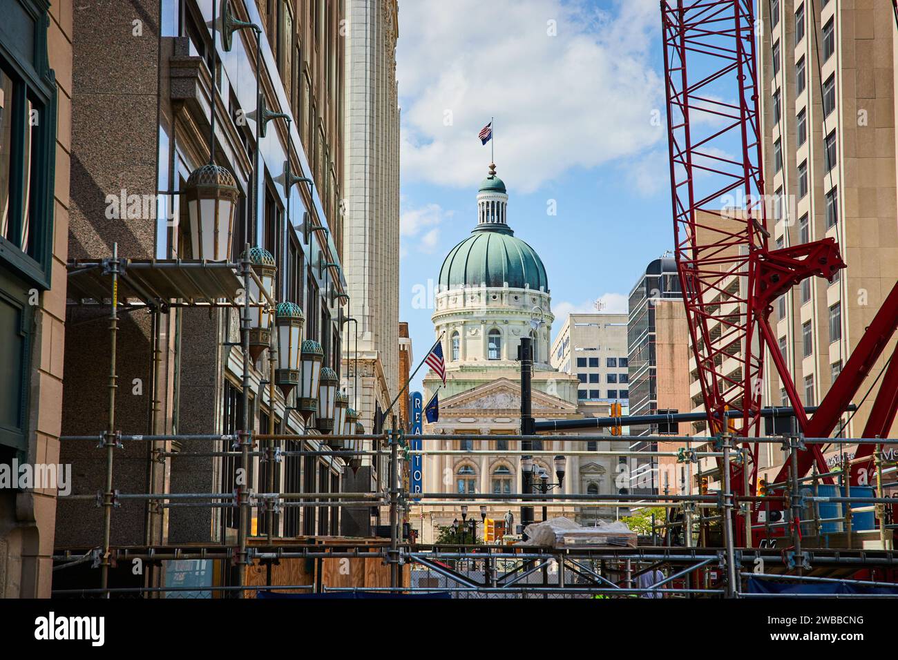 Capitol Building Inmitten Von Stadtentwicklung, Indianapolis Crane Construction Stockfoto