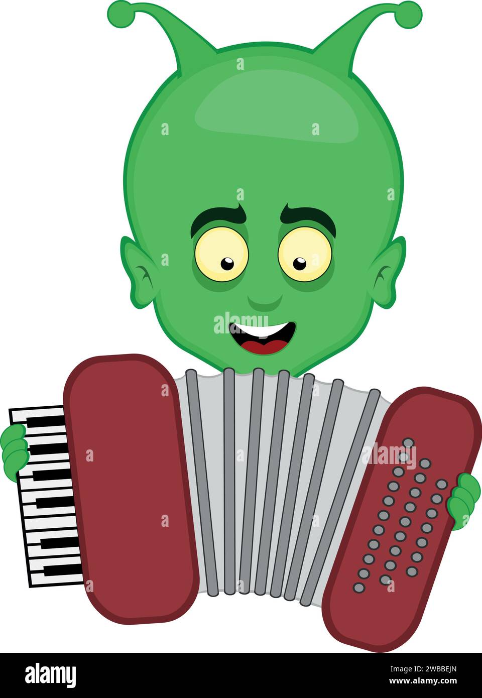 Vektorgrün Alien et Head Cartoon spielt Akkordeon Stock Vektor
