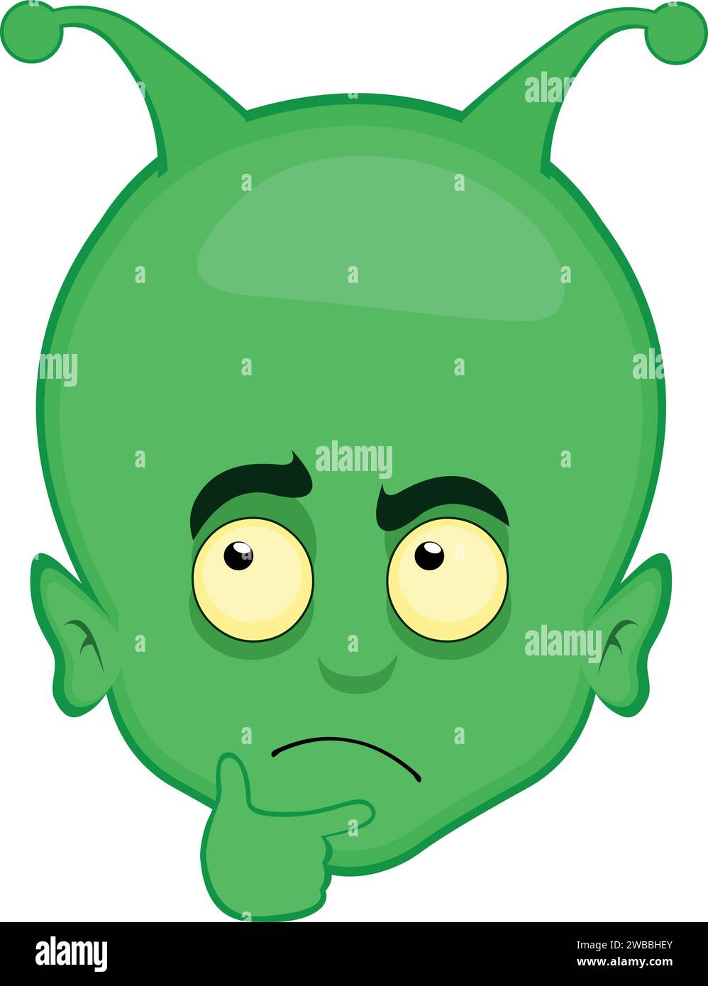 Vektorgrün Alien et Head Cartoon Ausdruck denken Zweifel Stock Vektor