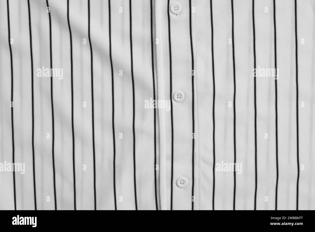 Gestreifte Baseballuniform als Hintergrund, Draufsicht Stockfoto
