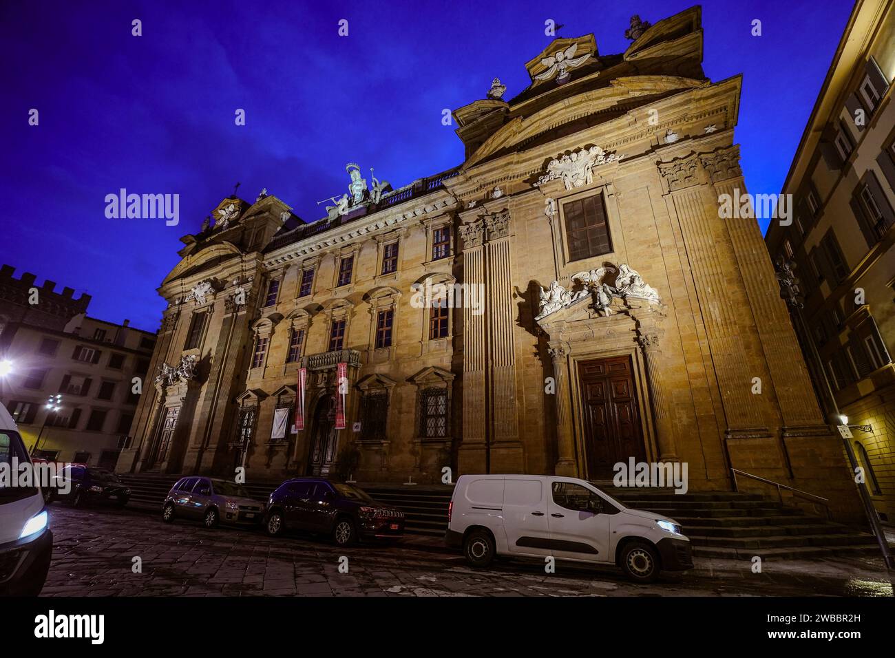 Piazza della Signoria in Florenz, Italien bei Nacht Stockfoto